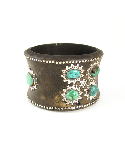 Amazon rosewood, turquoise and silver wide bangle