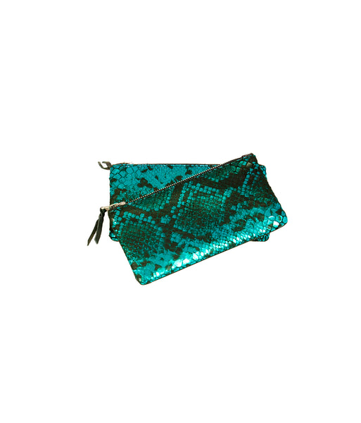 Turquoise metallic print purse