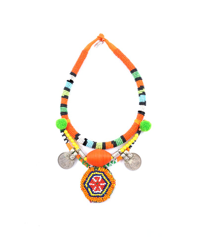 Majorelle statement beaded mosaic necklace